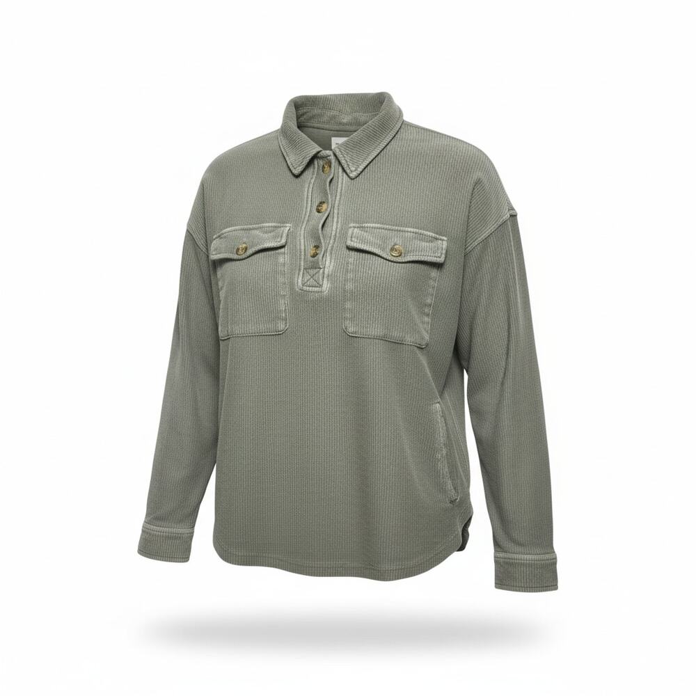 Thread & Supply Olive/Sage Corduroy Vintage Wash Pullover Shacket Size Small